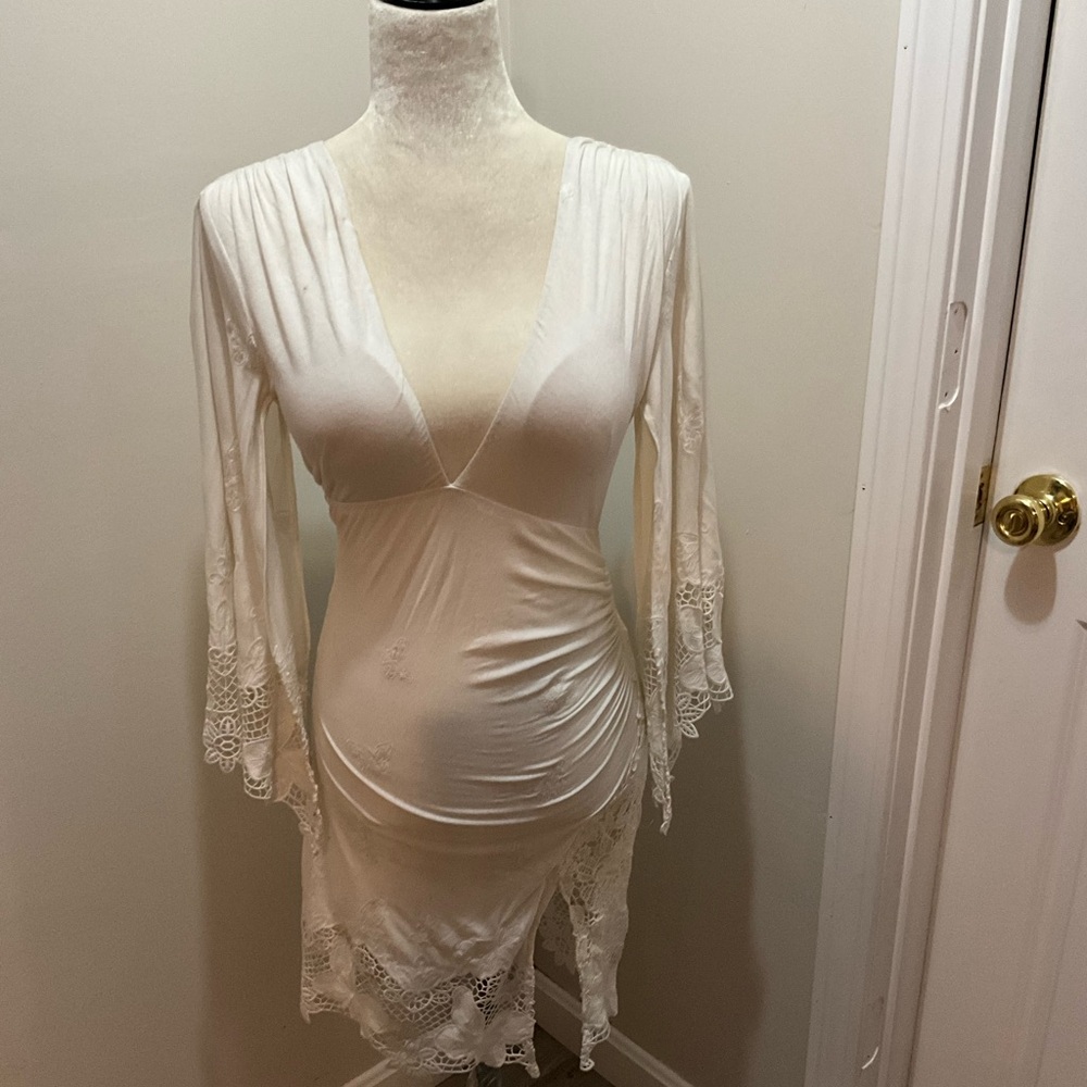 Sky White boutique summer dress, lace butterfly detail